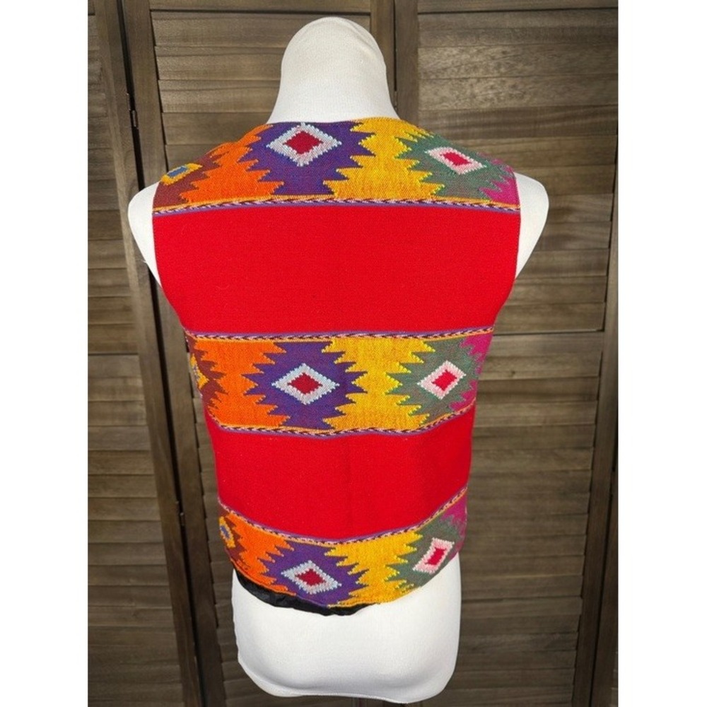 Orvis Women Red Southwestern Geometric Cotton Button Front Vest Size S Guatemala - Picture 6 of 10